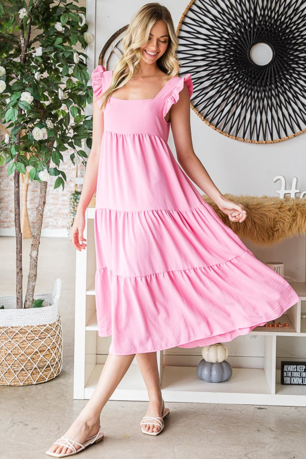 Reborn J Ruffled Sleeveless Tiered Midi Dress - AllIn Computer