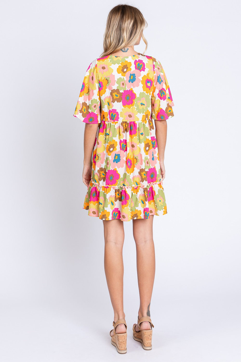 GeeGee Floral V-Neck Ruffle Hem Mini Dress - AllIn Computer