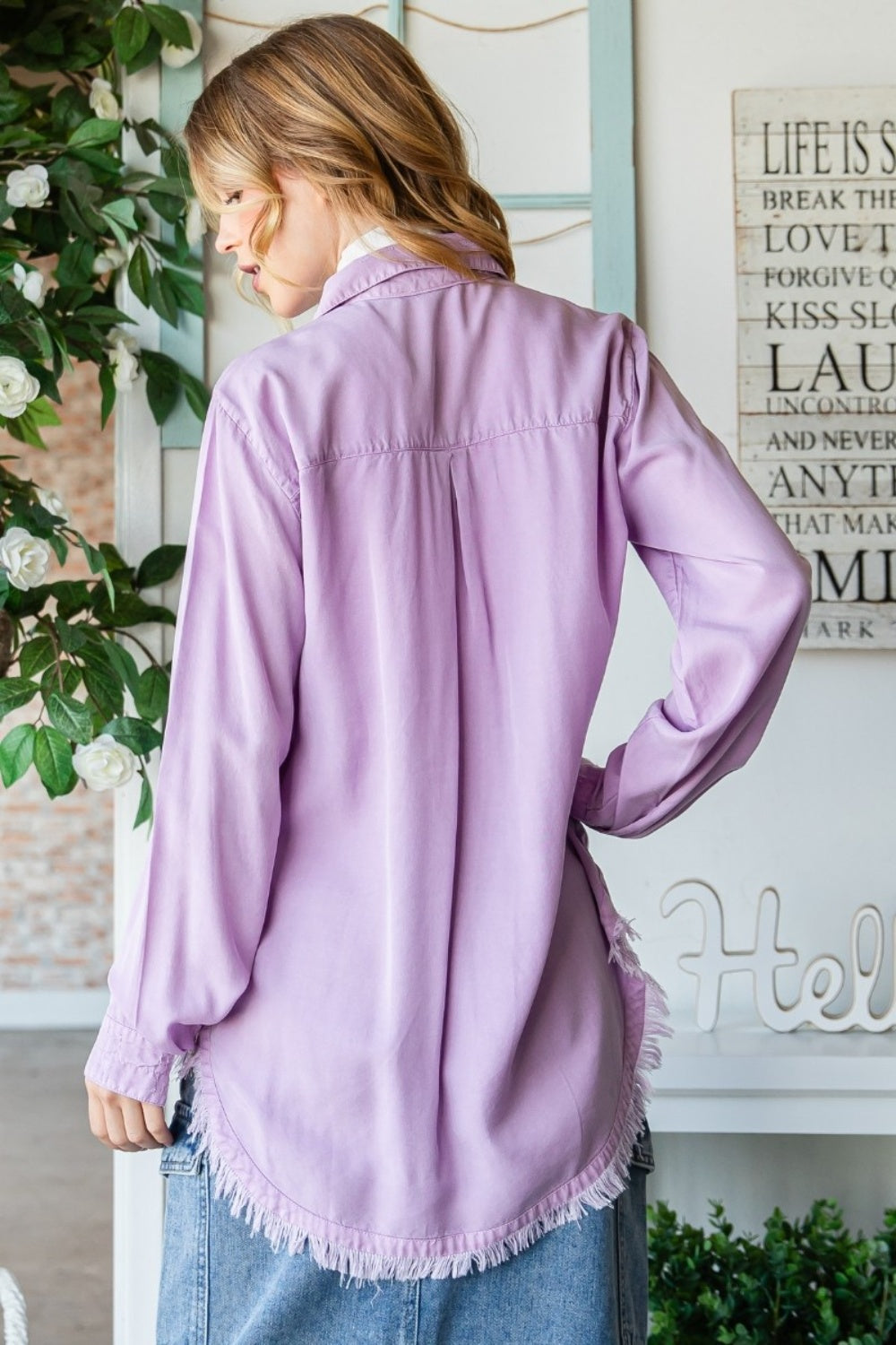 Veveret Raw Hem Button Up Long Sleeve Shirt - AllIn Computer