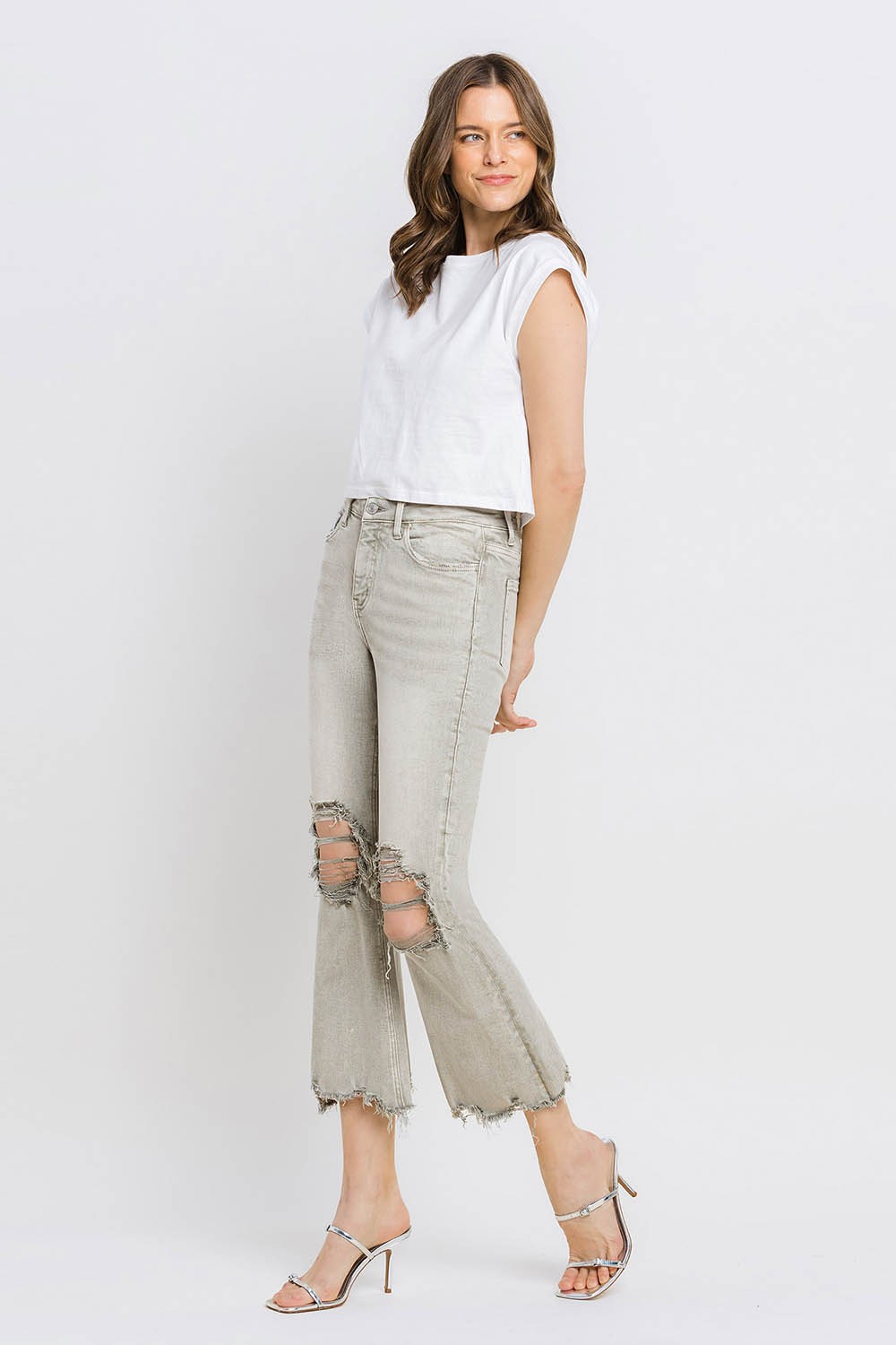Lovervet Distressed Raw Hem Cropped Flare Jeans - AllIn Computer