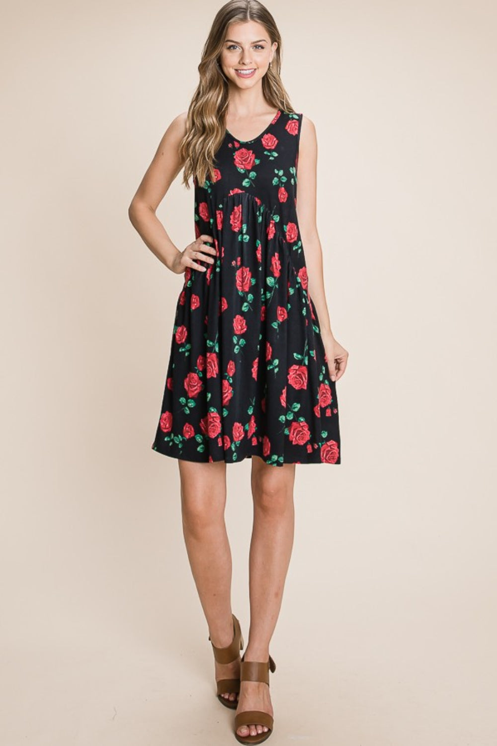 BOMBOM Floral Ruched Tank Dress - AllIn Computer