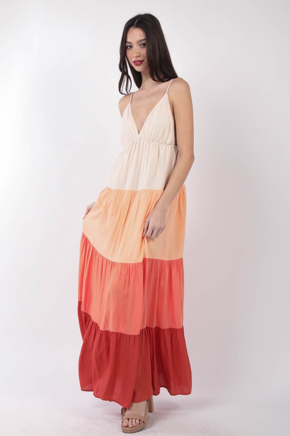 VERY J Color Block Tiered Maxi Cami Dress - AllIn Computer