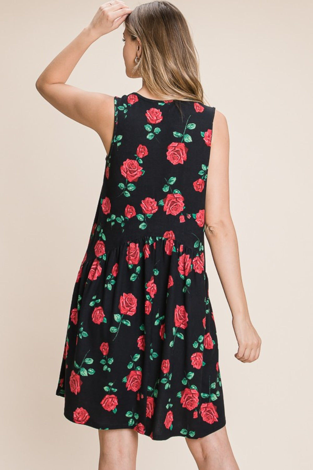 BOMBOM Floral Ruched Tank Dress - AllIn Computer