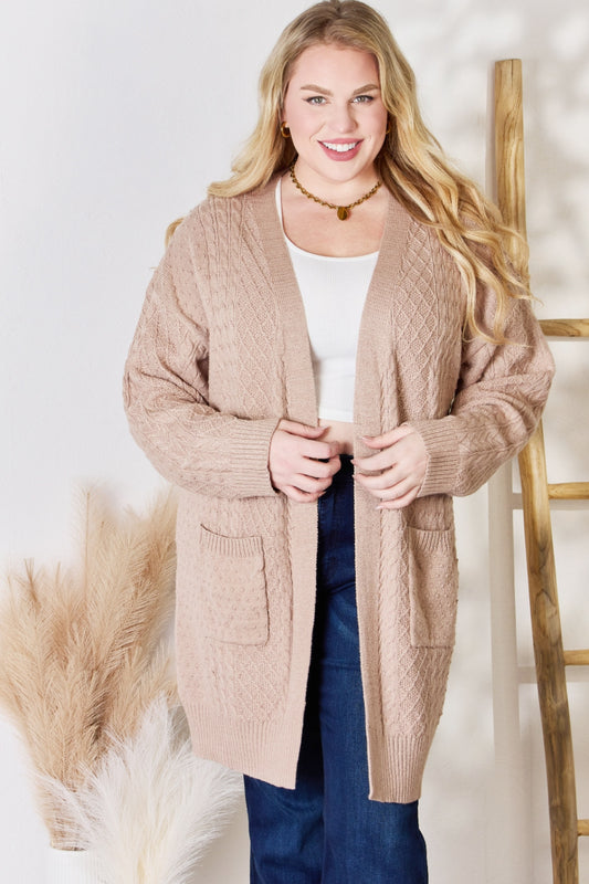 Hailey & Co Full Size Cable-Knit Pocketed Cardigan | CLOTHING,SHOES & ACCESSORIES | cardigans, Hailey & Co, plus size, pocketed cardigan, Ship from USA | Trendsi