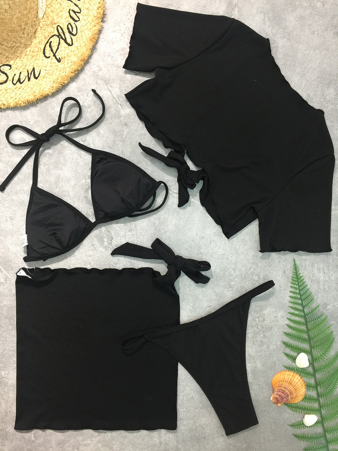 Halter Neck Bikini and Cover Up Four-Piece Swim Set - AllIn Computer