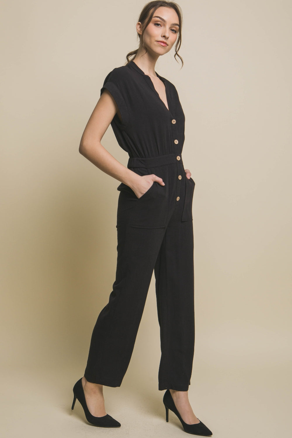 Love Tree Button Up Front Pocket Jumpsuit - AllIn Computer