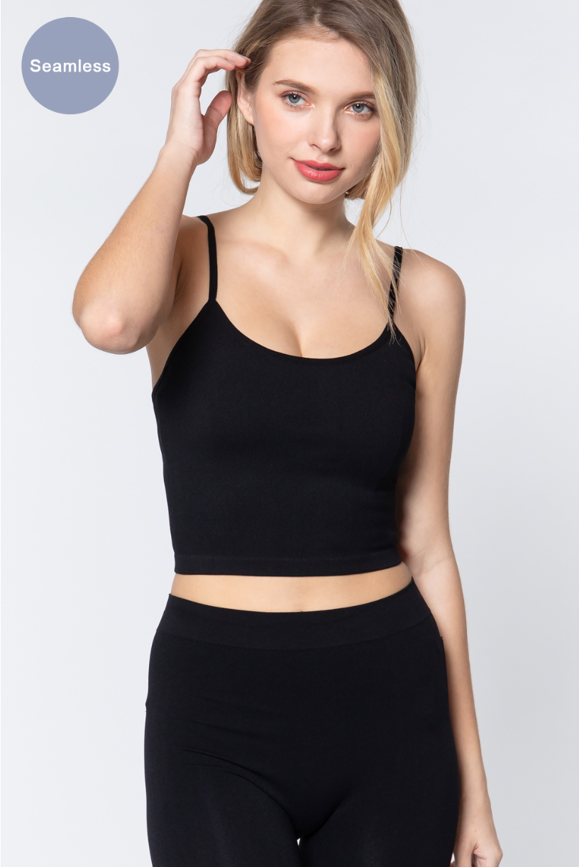 ACTIVE BASIC Round Neck Crop Rib Seamless Cami - AllIn Computer