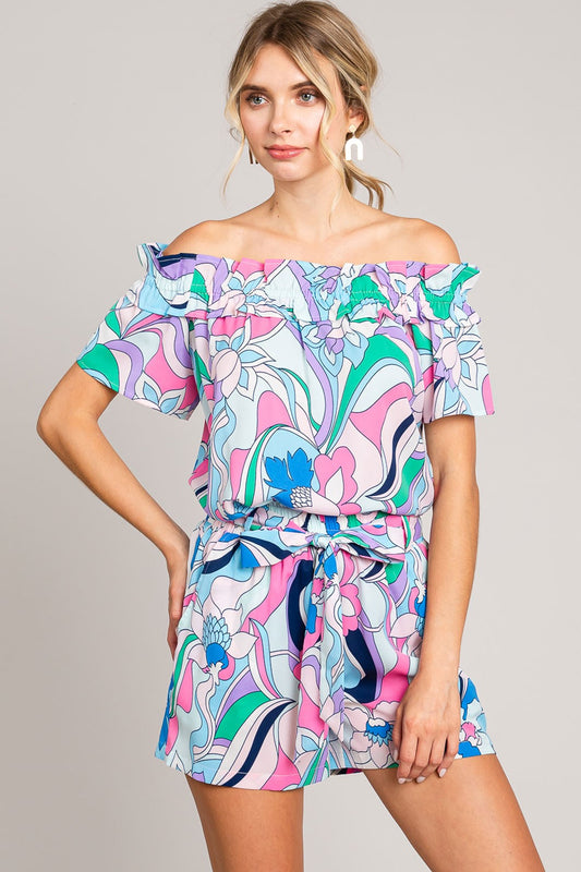 Cotton Bleu by Nu Label Abstracted Print Tie Front Shorts | CLOTHING,SHOES & ACCESSORIES | abstract print, CottonBleu, Ship from USA, shorts, tied waist shorts | Trendsi