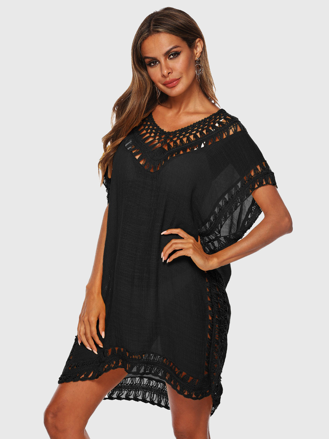 Cutout V-Neck Short Sleeve Cover-Up - AllIn Computer