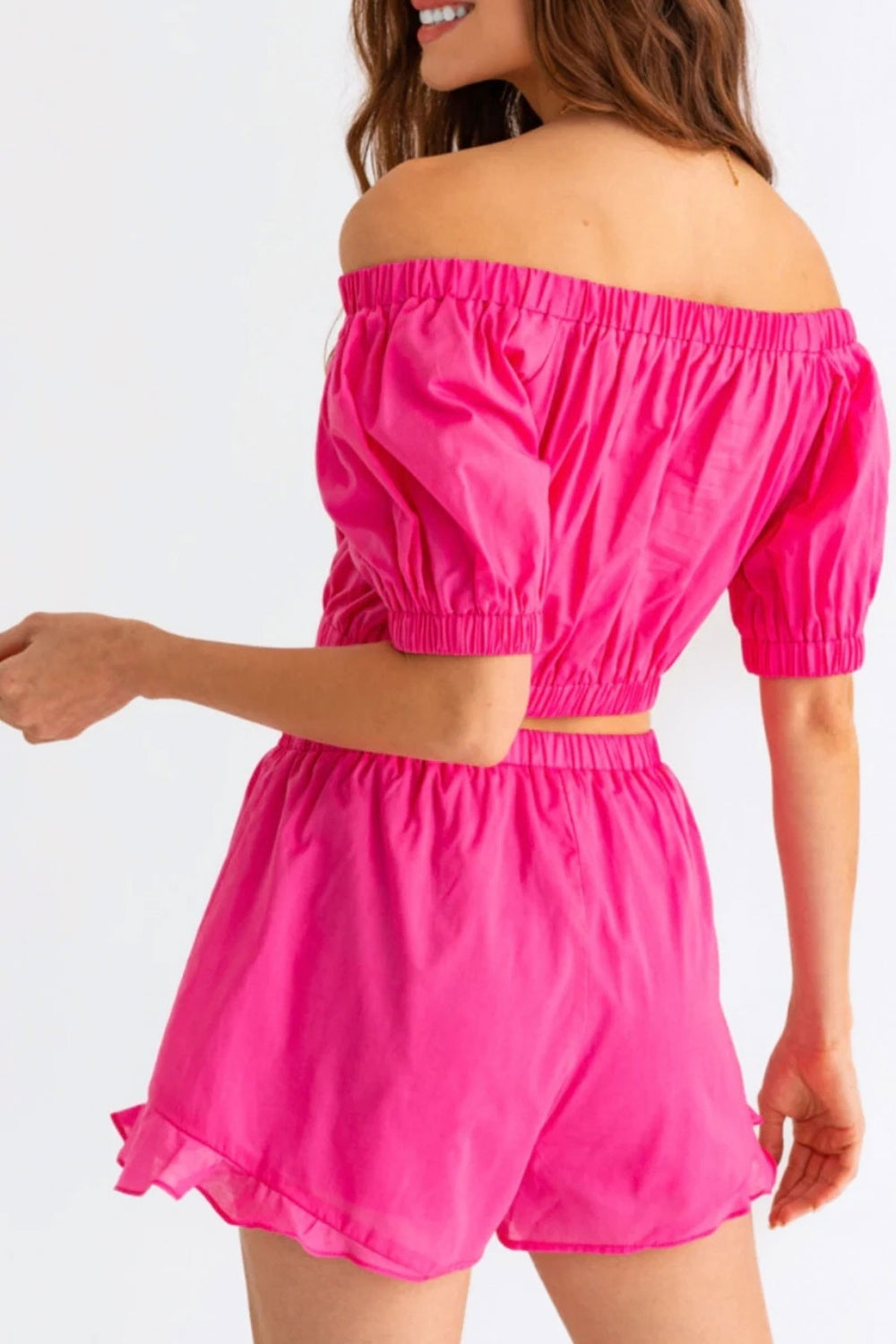 Tasha Apparel Off Shoulder Crop Top and Ruffled Shorts Set - AllIn Computer