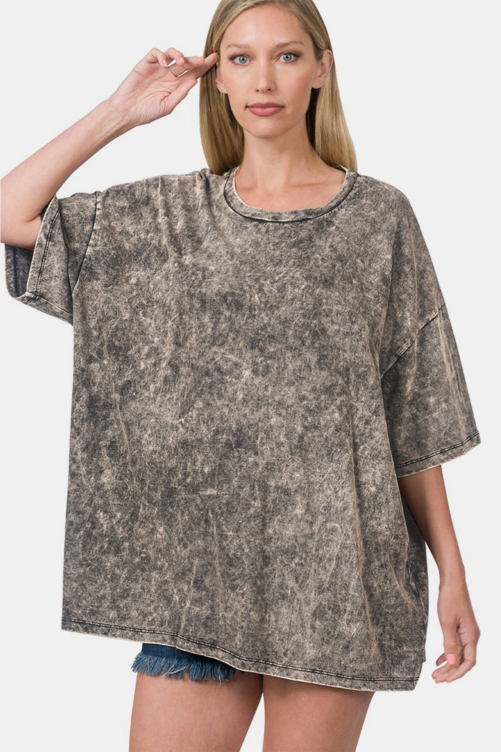 Zenana Washed Round Neck Drop Shoulder Oversized T-Shirt - AllIn Computer