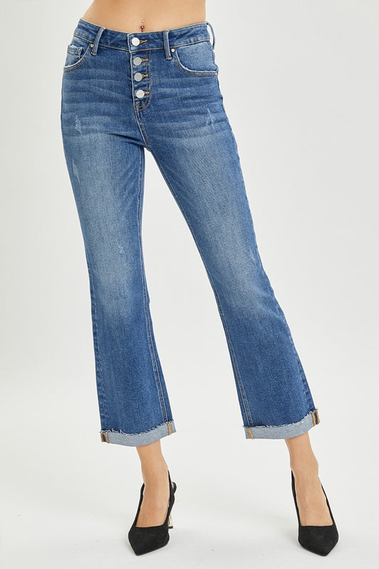 RISEN Full Size Button Fly Cropped Bootcut Jeans - AllIn Computer