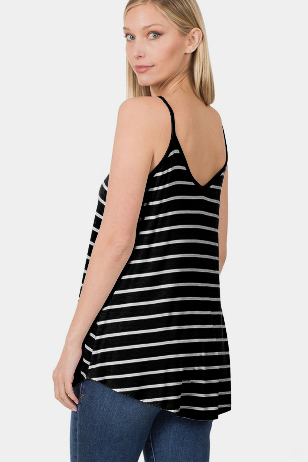 Zenana Striped V-Neck Curved Hem Cami - AllIn Computer