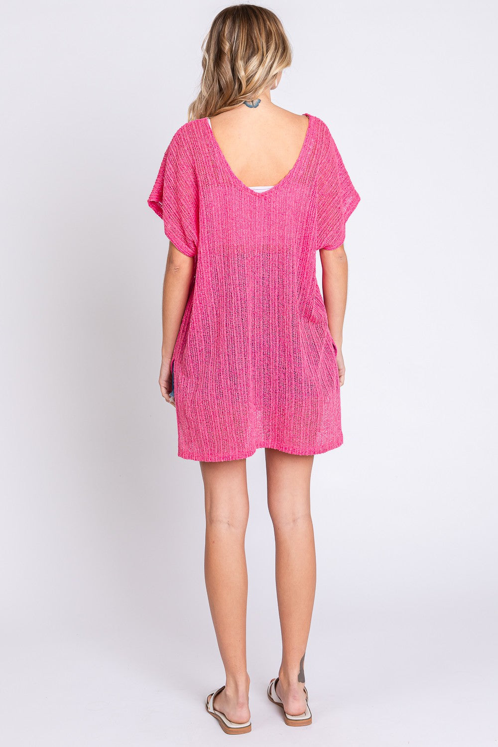 GeeGee Short Sleeve Side Slit Knit Cover Up Dress - AllIn Computer