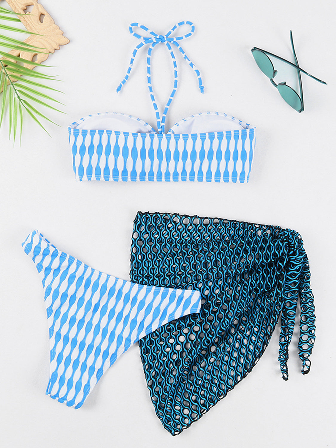 Geometric Halter Neck Three-Piece Swim Set - AllIn Computer