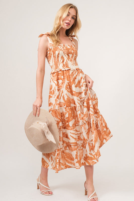 And The Why Tie Shoulder Smocked Midi Tiered Dress - AllIn Computer