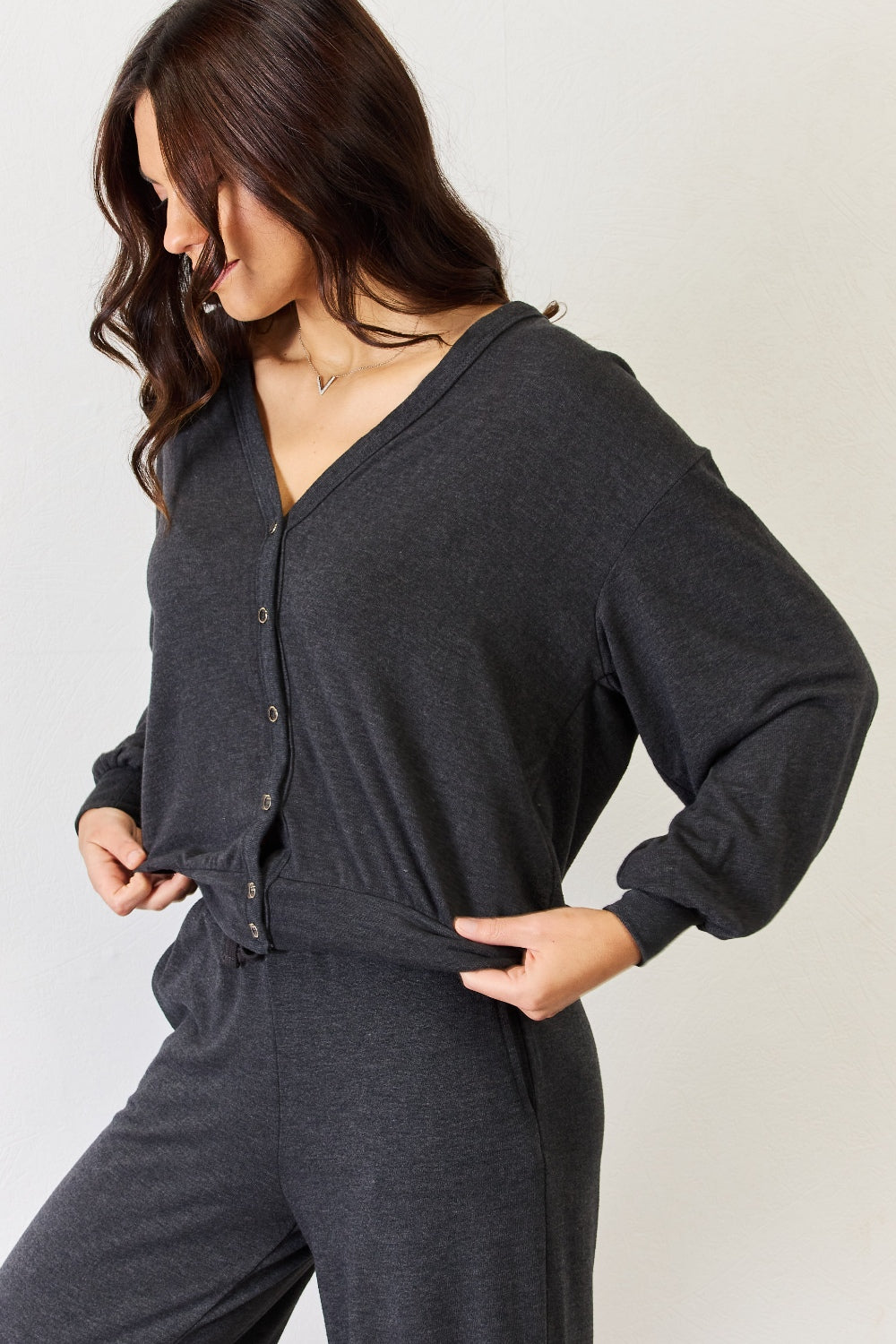 RISEN Ultra Soft  Button Up Long Sleeve Lounge Cardigan - AllIn Computer