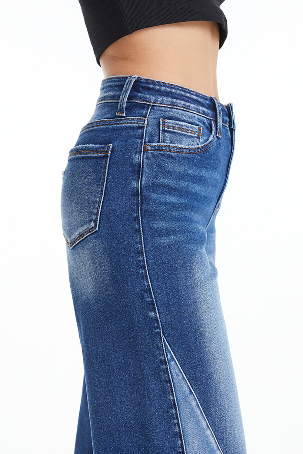 BAYEAS Full Size High Waist Two-Tones Patched Wide Leg Jeans - AllIn Computer