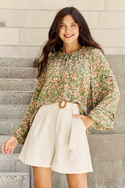 HEYSON She's Blossoming Full Size Balloon Sleeve Floral Blouse - AllIn Computer