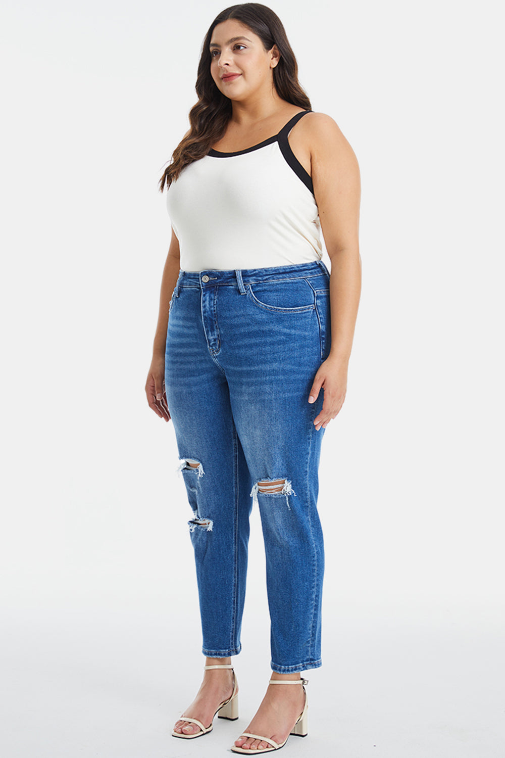BAYEAS Full Size Distressed High Waist Mom Jeans - AllIn Computer