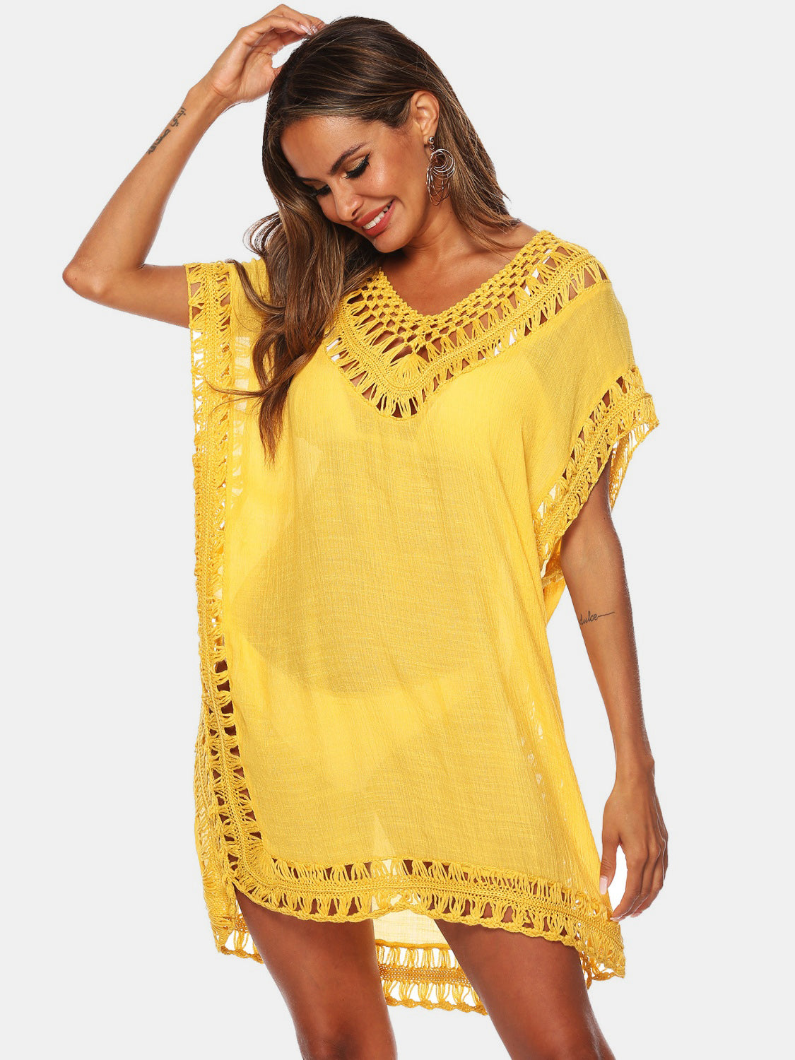 Cutout V-Neck Short Sleeve Cover-Up - AllIn Computer