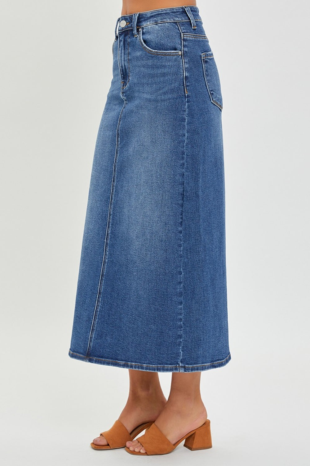 RISEN High Rise Back Slit Denim Skirt - AllIn Computer