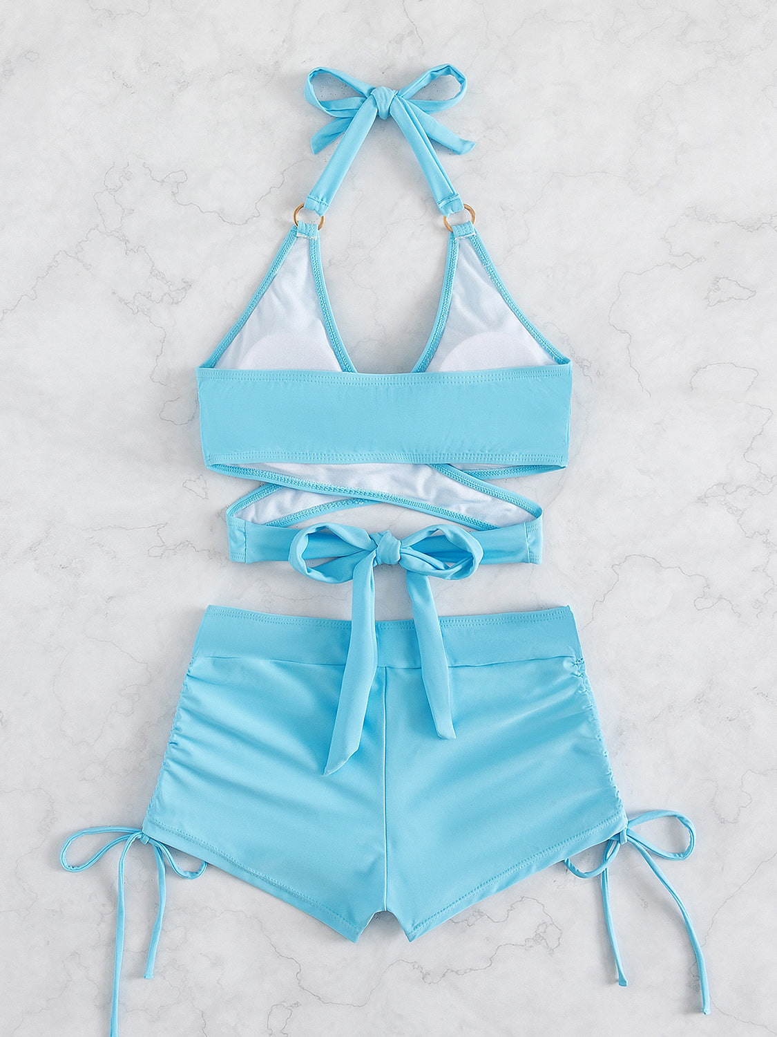 Crisscross Tied Top and Drawstring Shorts Swim Set - AllIn Computer
