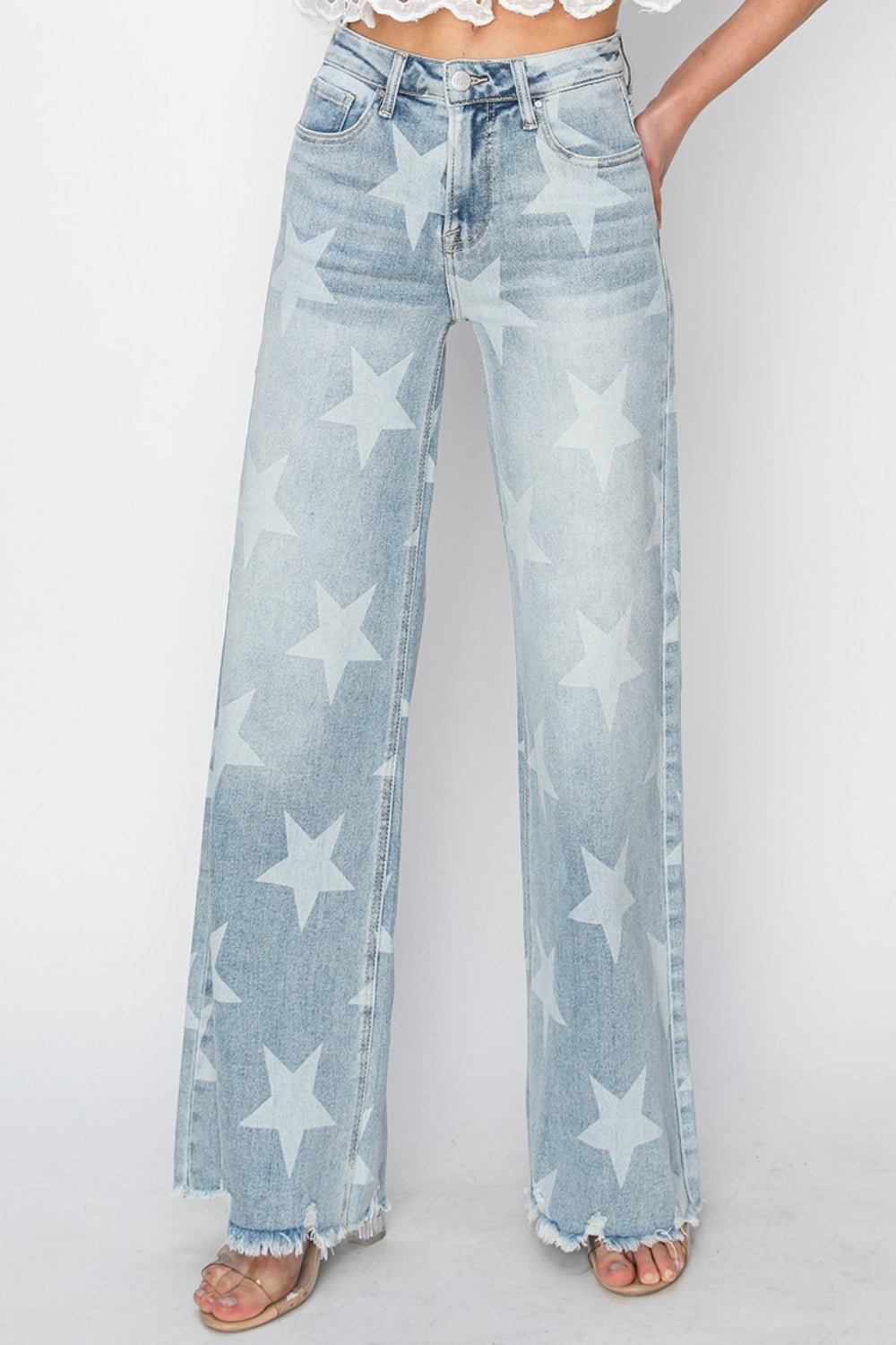 RISEN Full Size Raw Hem Star Wide Leg Jeans - AllIn Computer
