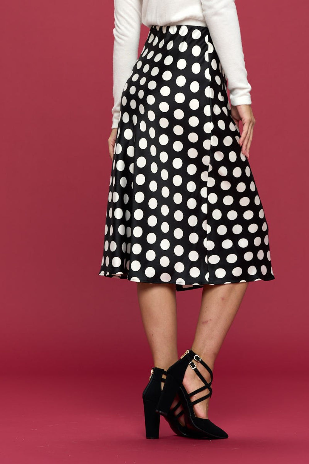 RENEE C Polka Dot Satin Midi Skirt - AllIn Computer