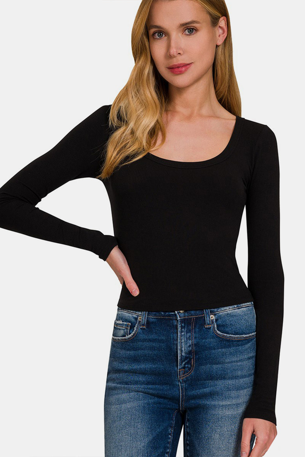 Zenana Scoop Neck Long Sleeve T-Shirt - AllIn Computer