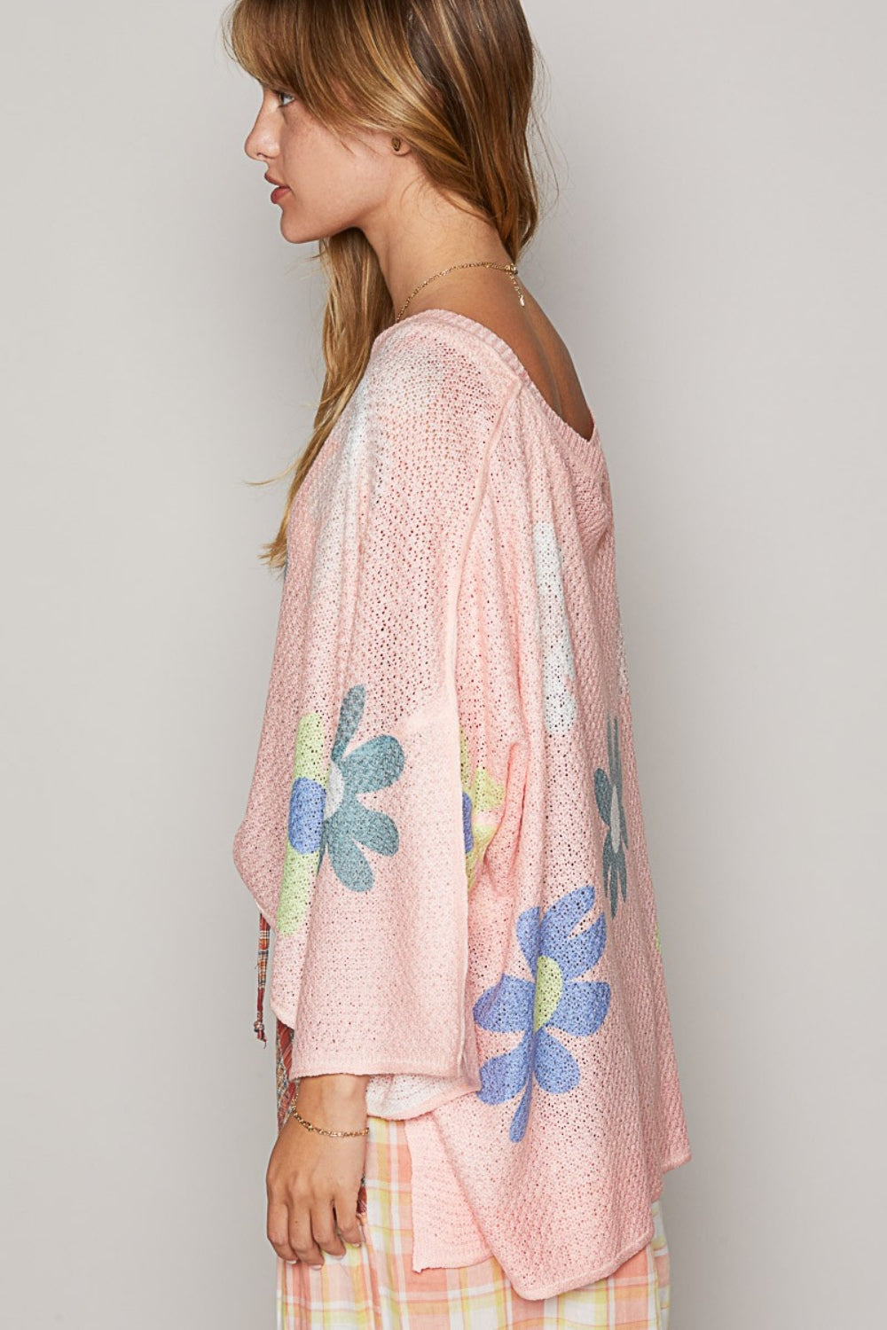 POL Flower Dropped Shoulder Long Sleeve Knit Top - AllIn Computer