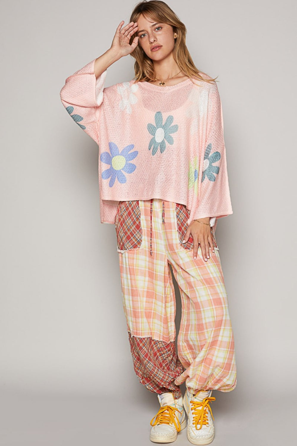 POL Flower Dropped Shoulder Long Sleeve Knit Top - AllIn Computer