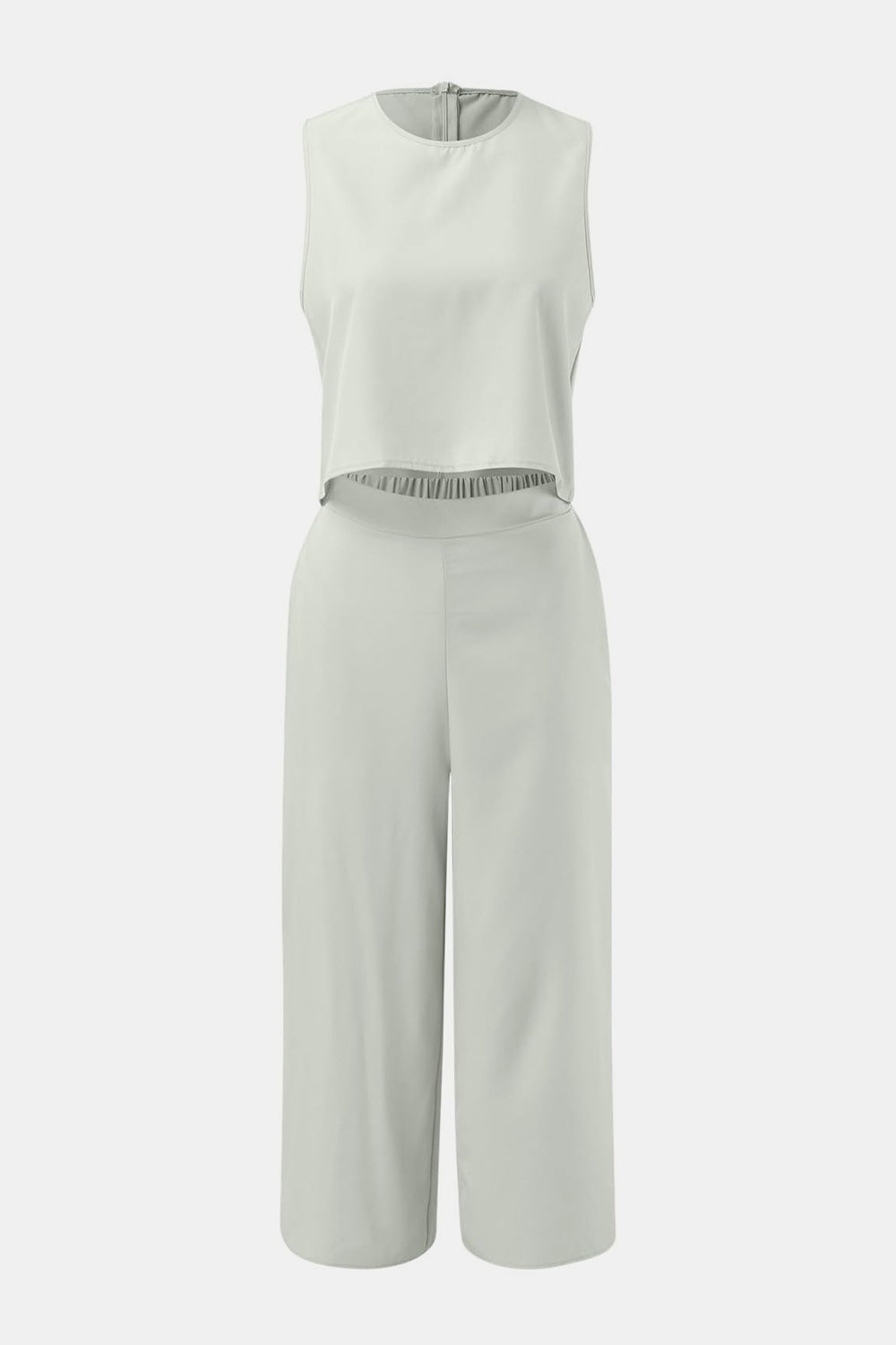 Round Neck Top and Wide Leg Pants Set - AllIn Computer