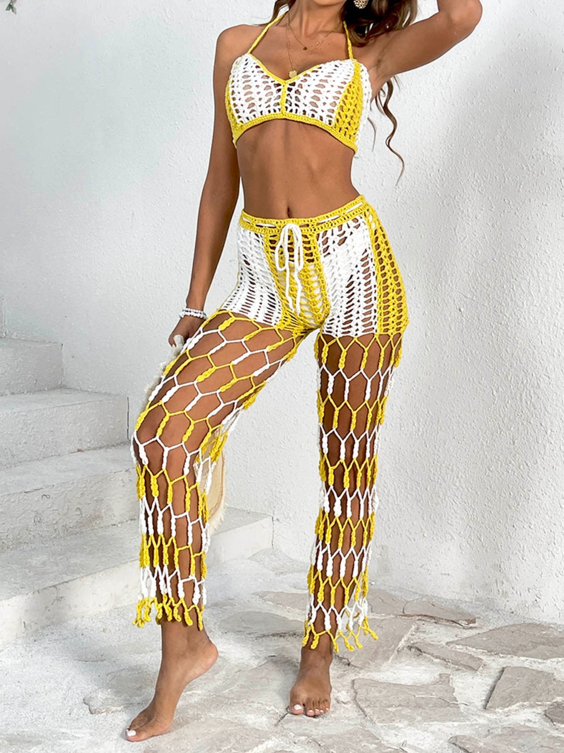 Cutout Halter Neck Top and Pants Two-Piece Swim Set - AllIn Computer