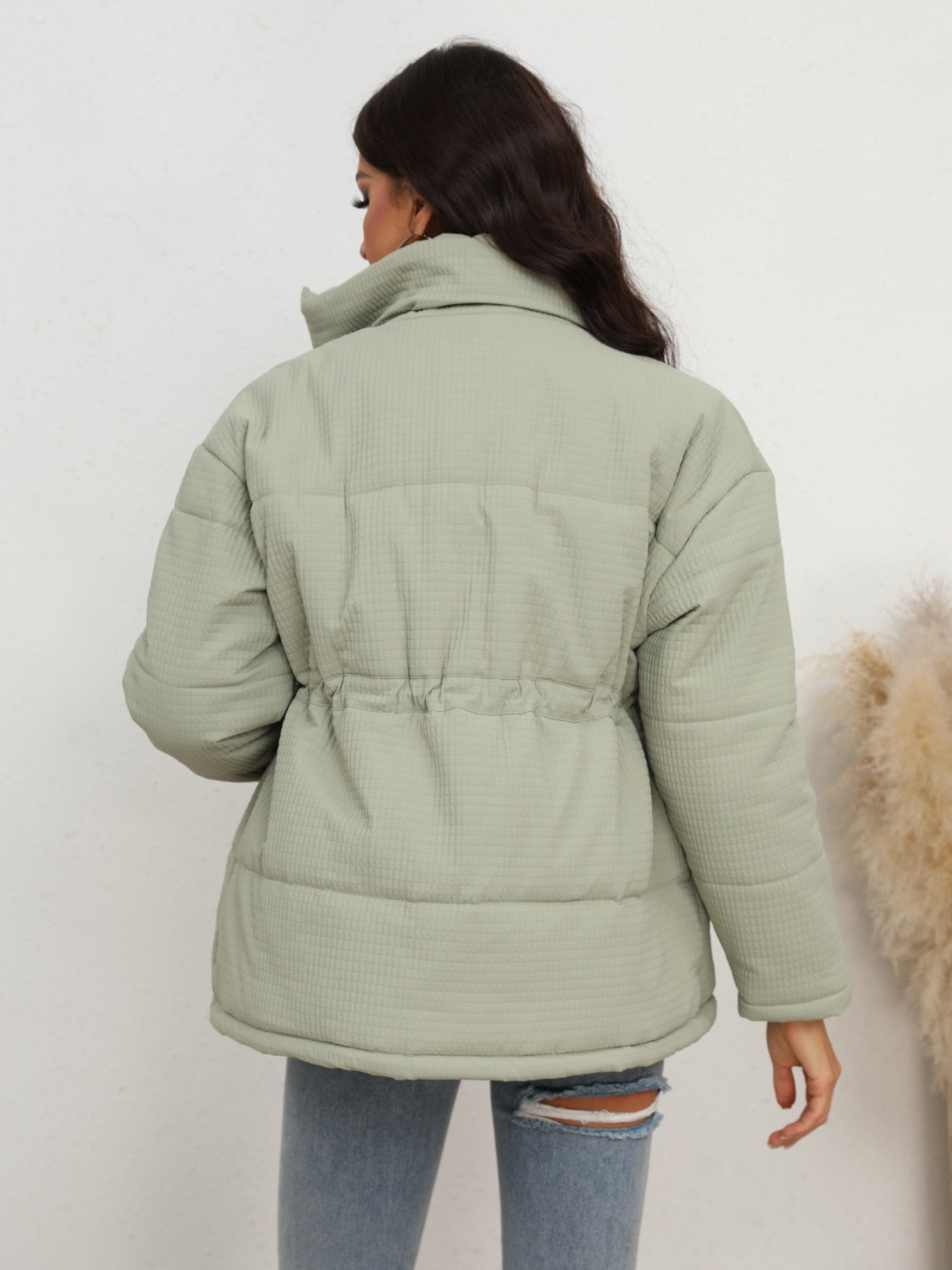 Drawstring Waist Zip-Up Puffer Jacket - AllIn Computer