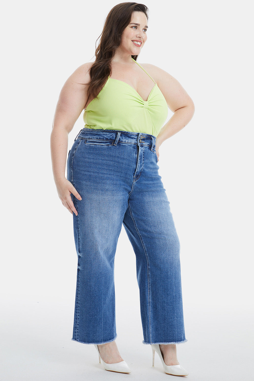 BAYEAS Full Size Raw Hem High Waist Wide Leg Jeans - AllIn Computer