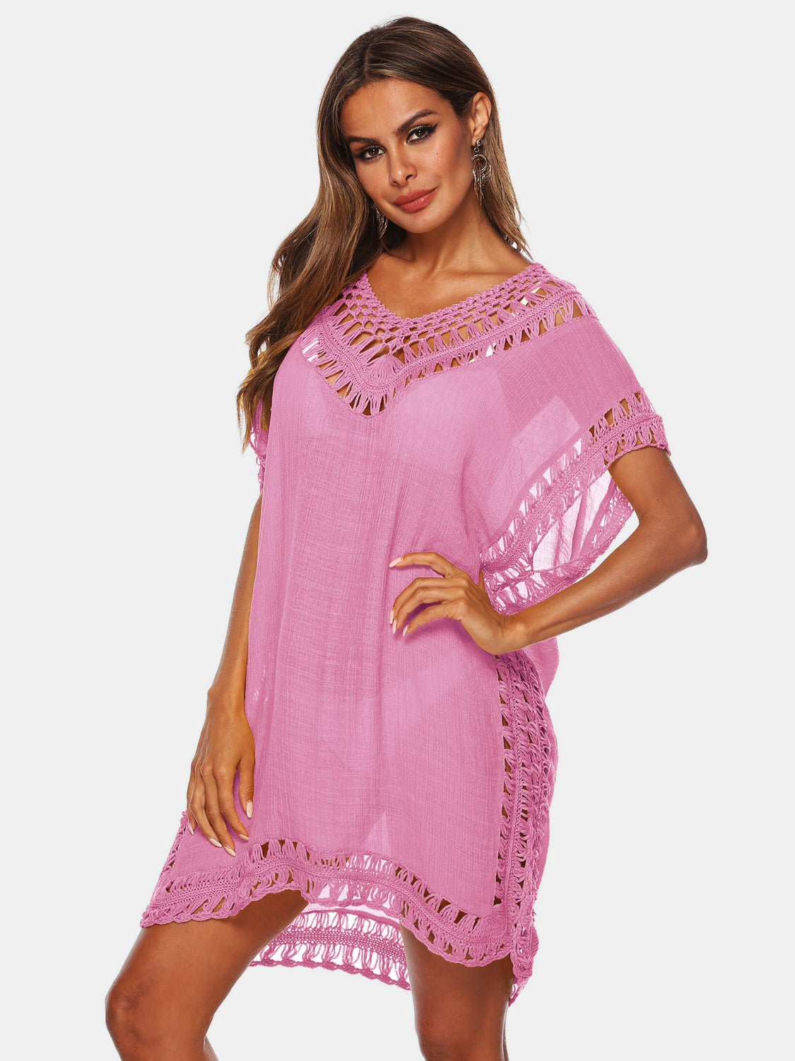 Cutout V-Neck Short Sleeve Cover-Up - AllIn Computer
