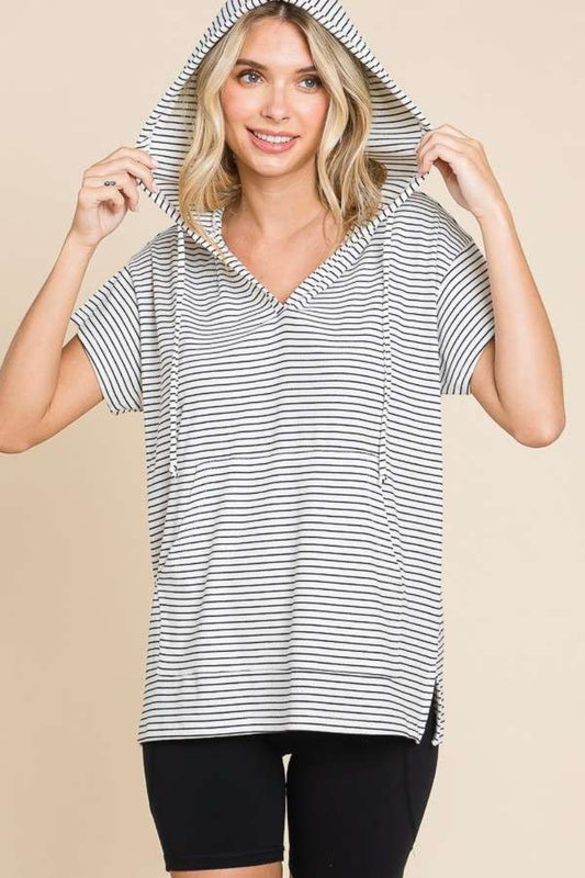 Culture Code Full Size Striped Short Sleeve Hooded Top - AllIn Computer