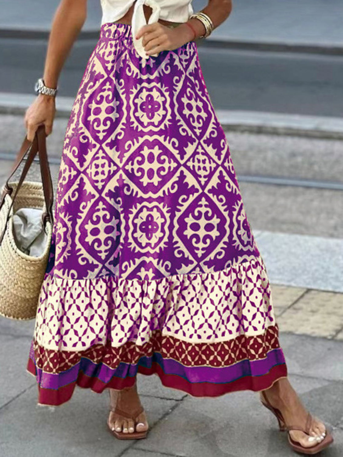 Geometric Elastic Waist Maxi Skirt - AllIn Computer