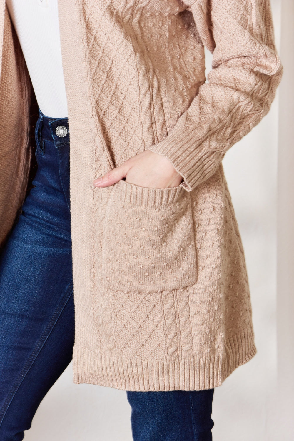 Hailey & Co Full Size Cable-Knit Pocketed Cardigan - AllIn Computer
