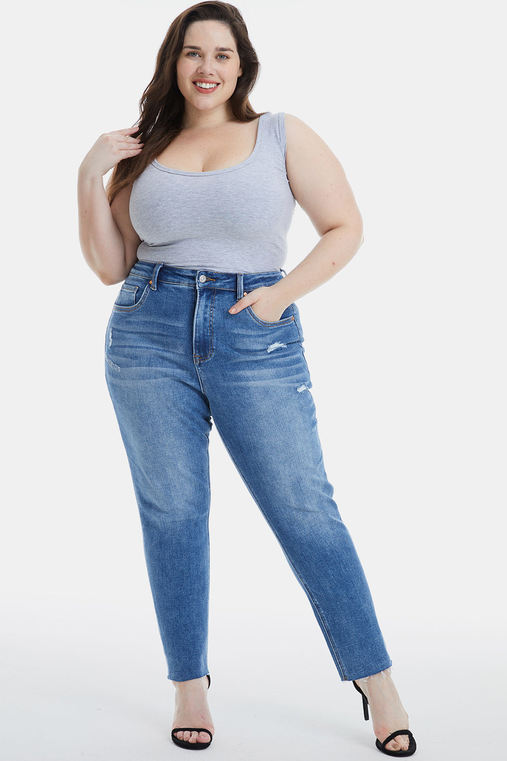 BAYEAS Full Size High Waist Distressed Raw Hew Skinny Jeans - AllIn Computer