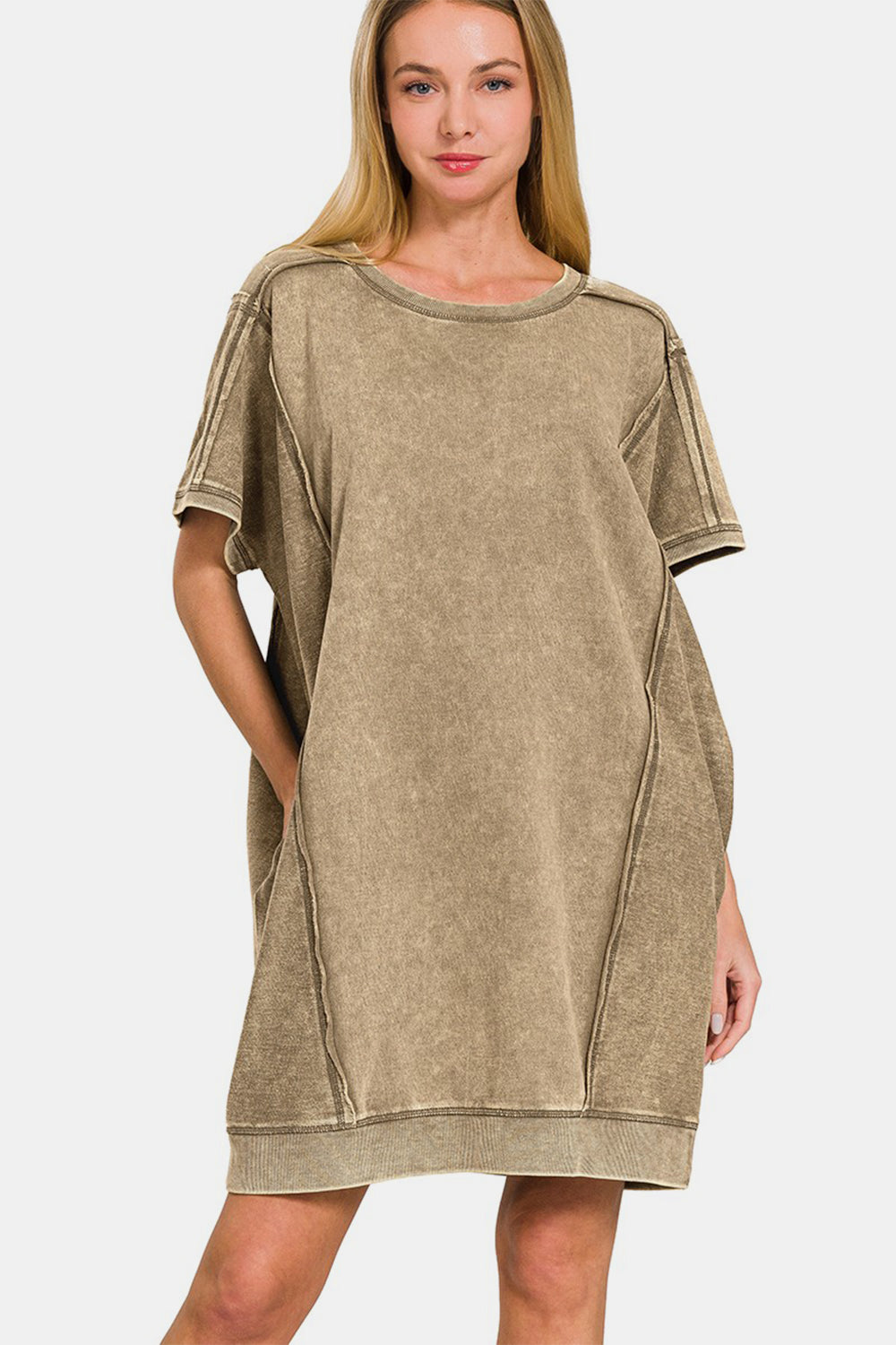 Zenana Washed Exposed Seam Mini Tee Dress - AllIn Computer