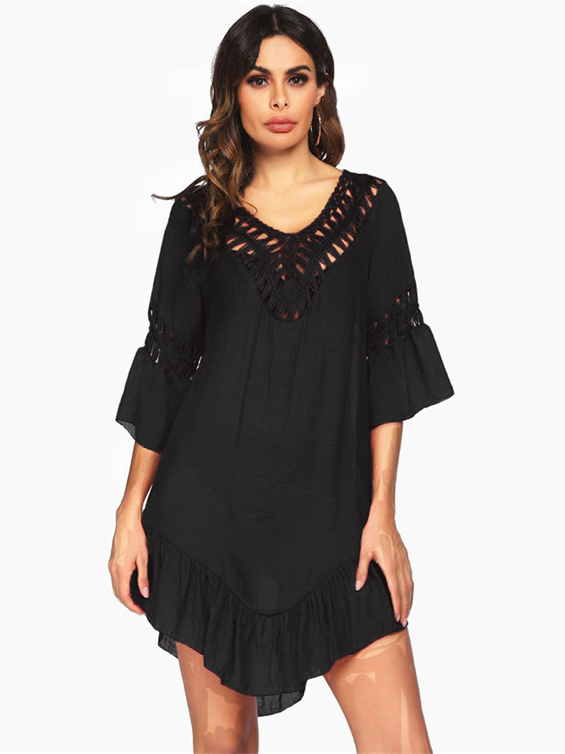 Backless Cutout Three-Quarter Sleeve Cover Up - AllIn Computer