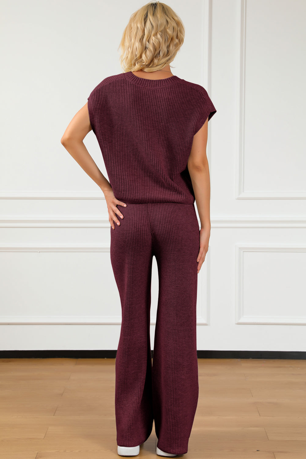 Pocketed V-Neck Top and Wide Leg Sweater Set - AllIn Computer