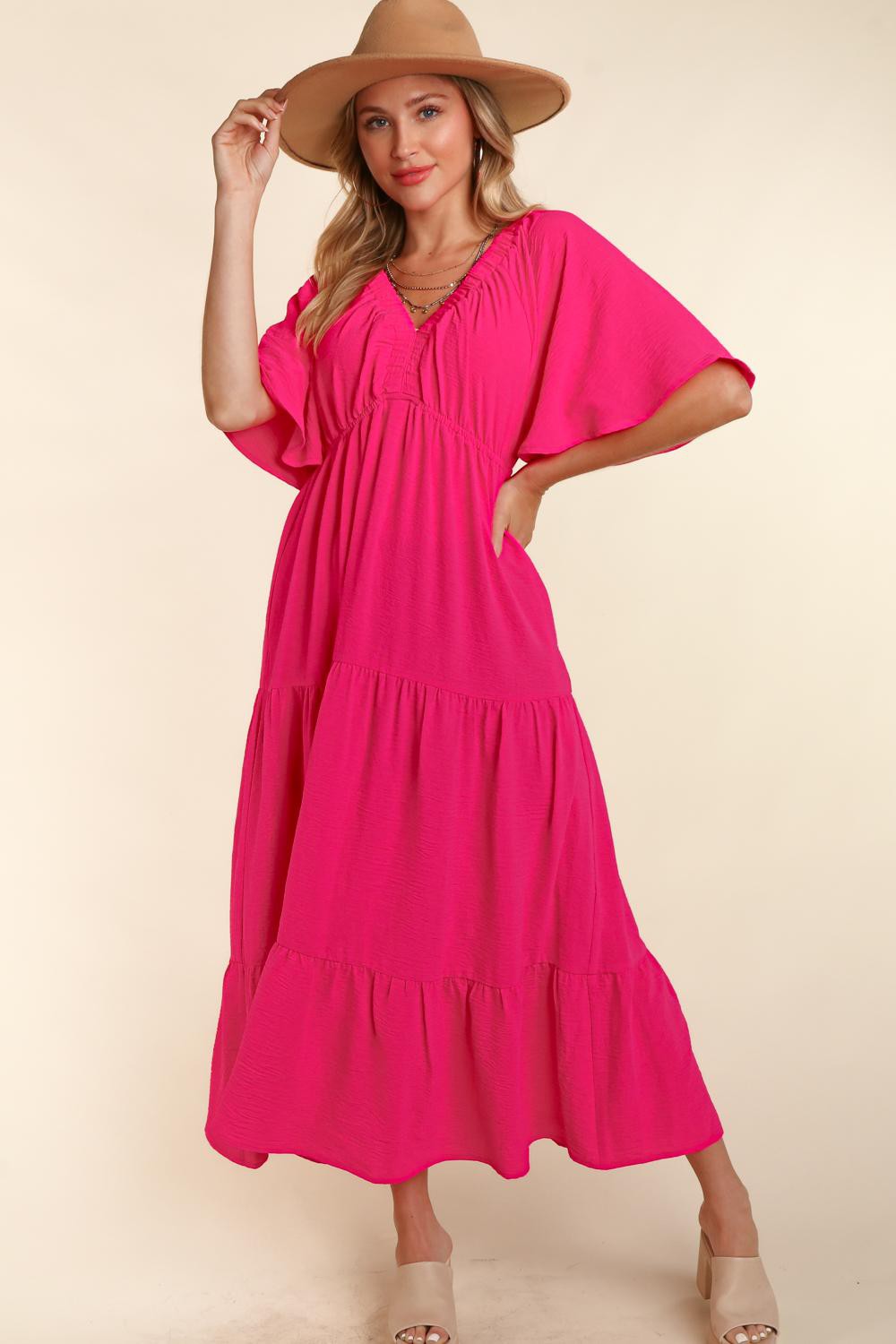 Haptics Tiered Babydoll Maxi Dress with Side Pocket - AllIn Computer