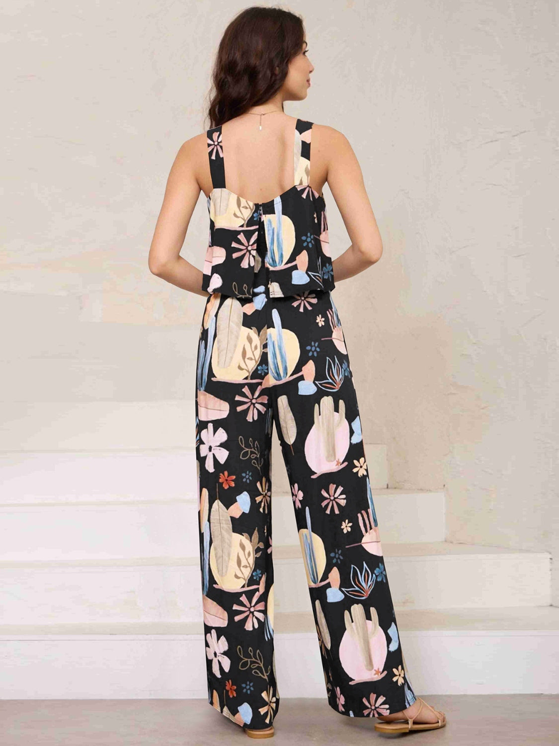 Printed Wide Strap Top and Pants Set - AllIn Computer
