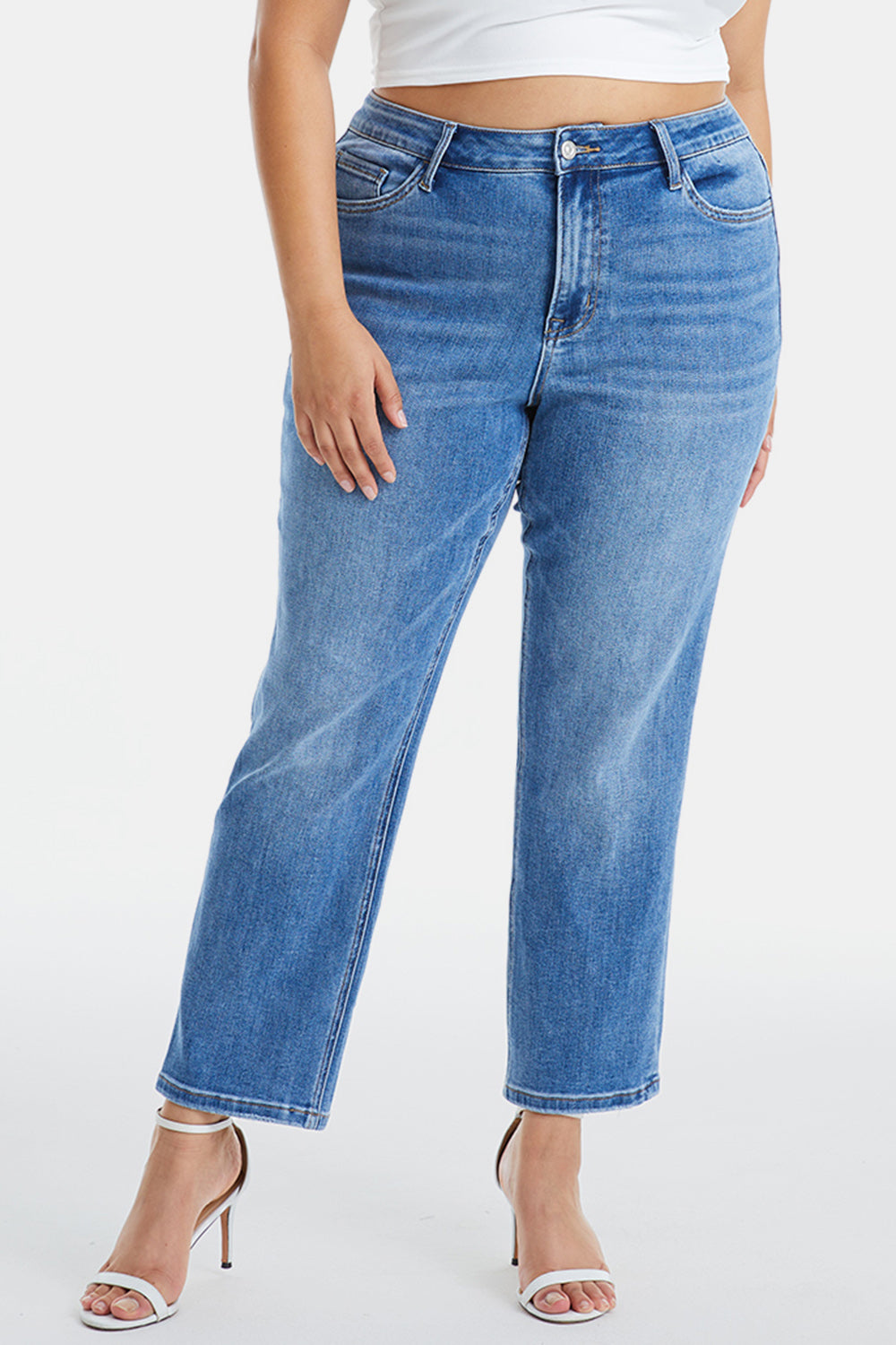 BAYEAS Full Size High Waist Raw Hem Straight Jeans - AllIn Computer