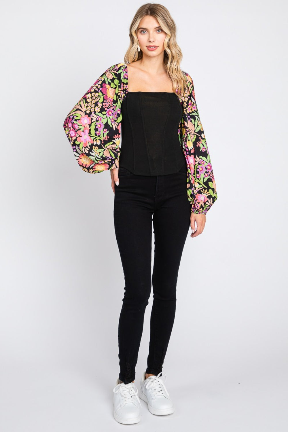 ODDI Full Size Floral Balloon Sleeve Blouse - AllIn Computer