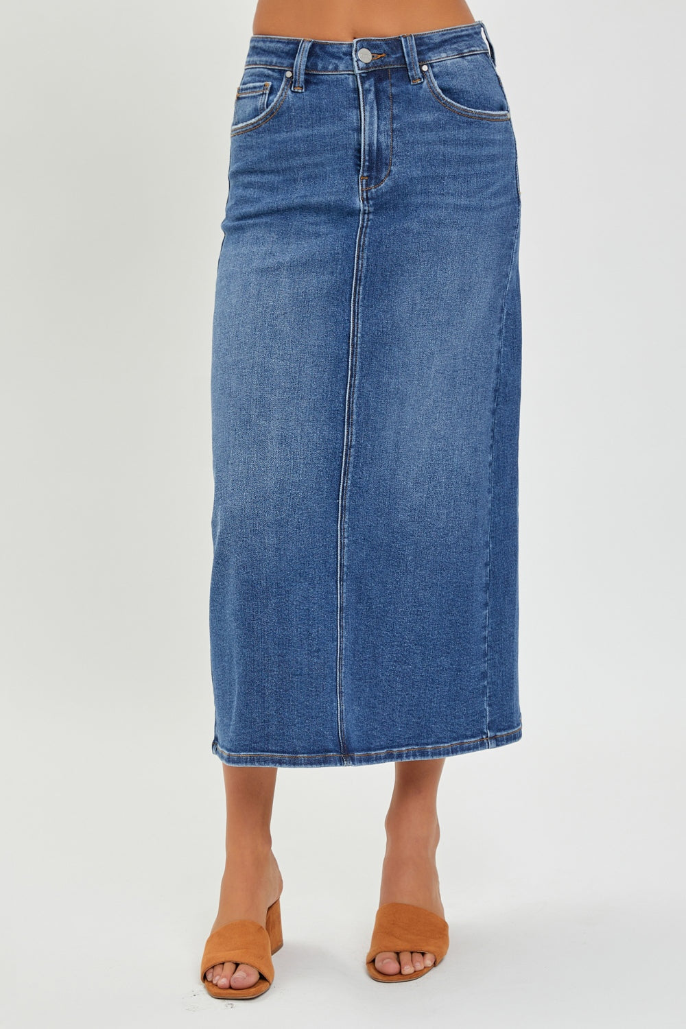 RISEN High Rise Back Slit Denim Skirt - AllIn Computer