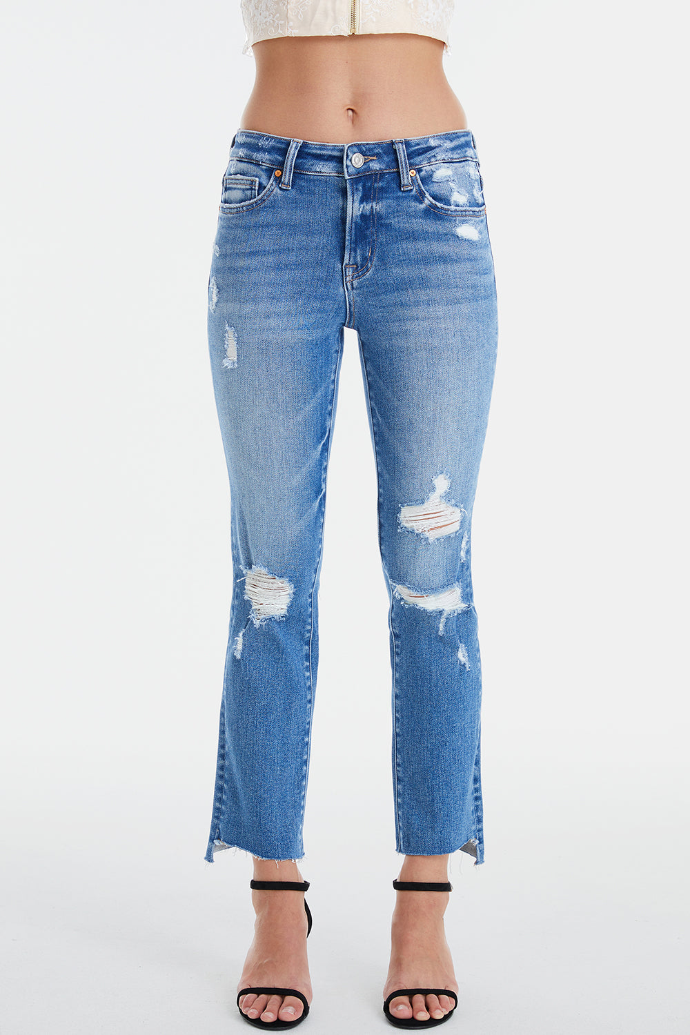 BAYEAS Full Size Mid Waist Distressed Ripped Straight Jeans - AllIn Computer